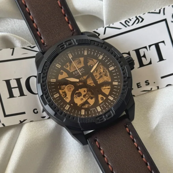 Fossil-Bronson (Automatic Watch) – Black Dial / Brown Strap