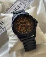 Fossil-Bronson (Automatic Watch) – Black – Gold Skeleton Dial