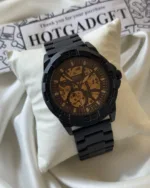 Fossil-Bronson (Automatic Watch) – Black – Gold Skeleton Dial