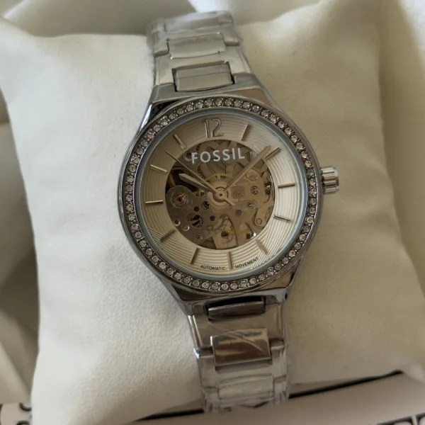 Fossil-Eevie BQ3788 (Automatic Watch) – White Dial / Silver Strap