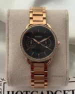 Fossil-ES4264I (Chronograph Watch) – Black Dial / Rose Gold Strap