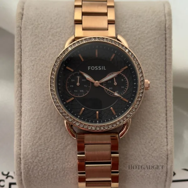Fossil-ES4264I (Chronograph Watch) – Black Dial / Rose Gold Strap