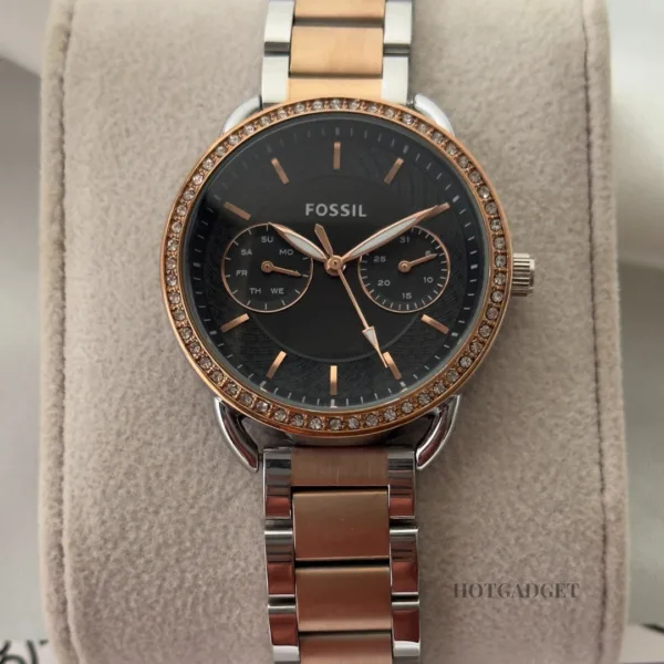 Fossil-ES4264I (Chronograph Watch) – Black Dial / Rose & Silver Strap