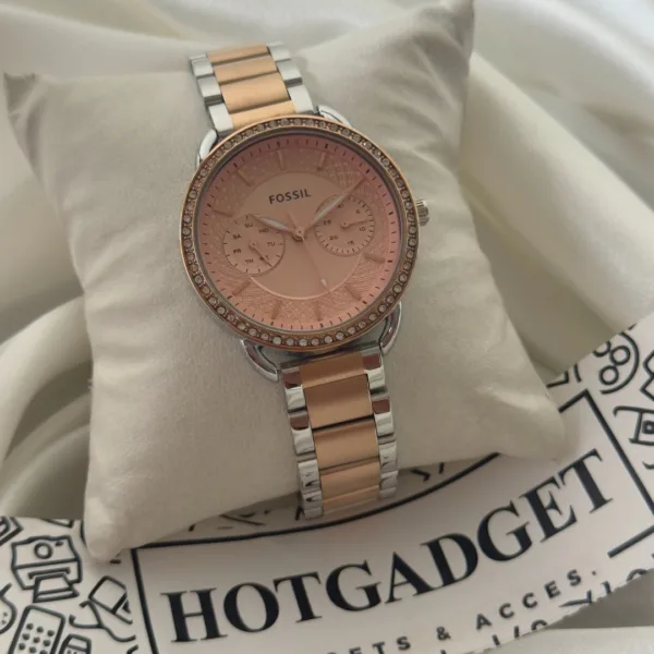 Fossil-ES4264I (Chronograph Watch) – Rose Gold Dial / Rose & Silver Strap