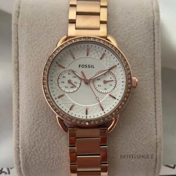 Fossil-ES4264I (Chronograph Watch) – White Dial / Rose Gold Strap