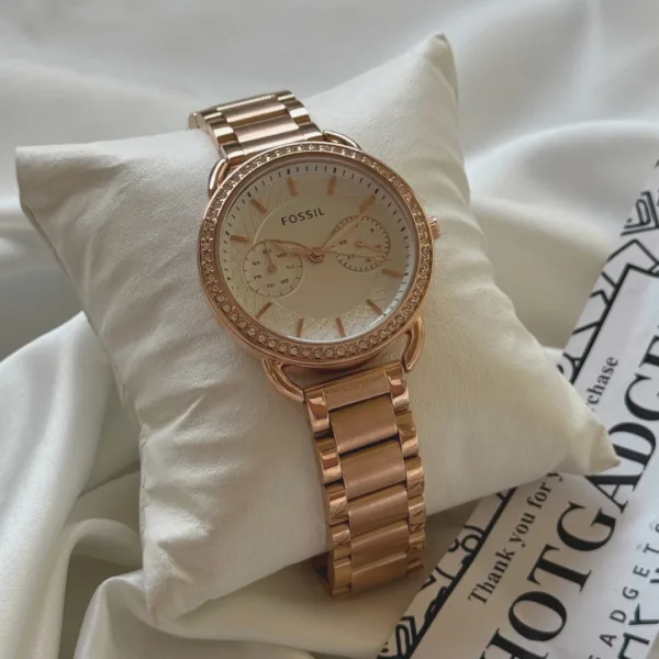Fossil-ES4264I (Chronograph Watch) – White Dial / Rose Gold Strap