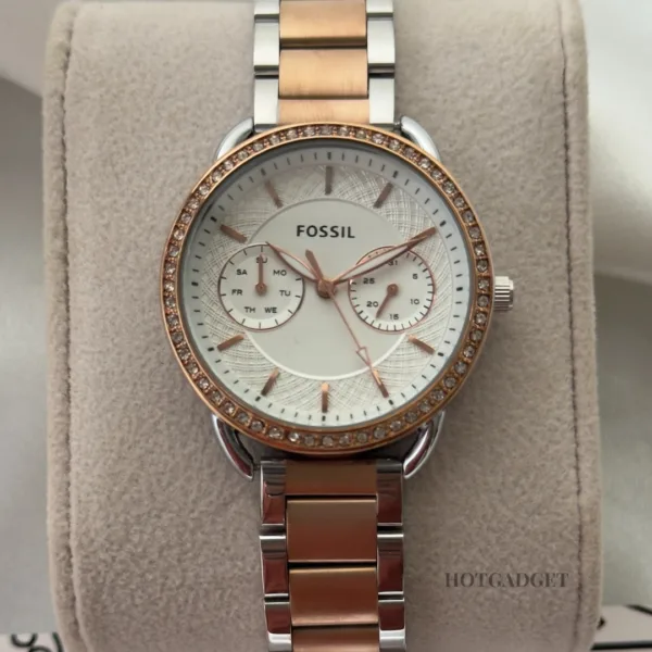 Fossil-ES4264I (Chronograph Watch) – White Dial / Rose & Silver Strap