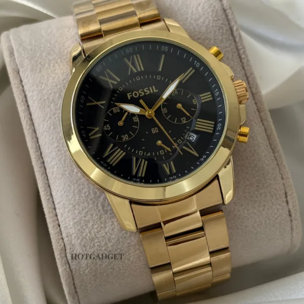 Fossil-FS4815 (Chronograph Watch) – Black Dial / Gold Strap