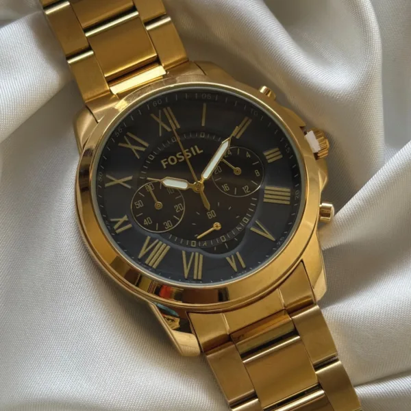Fossil-FS4815 (Chronograph Watch) – Black Dial / Gold Strap