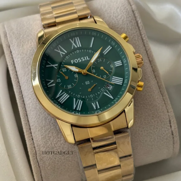 Fossil-FS4815 (Chronograph Watch) – Green Dial / Gold Strap