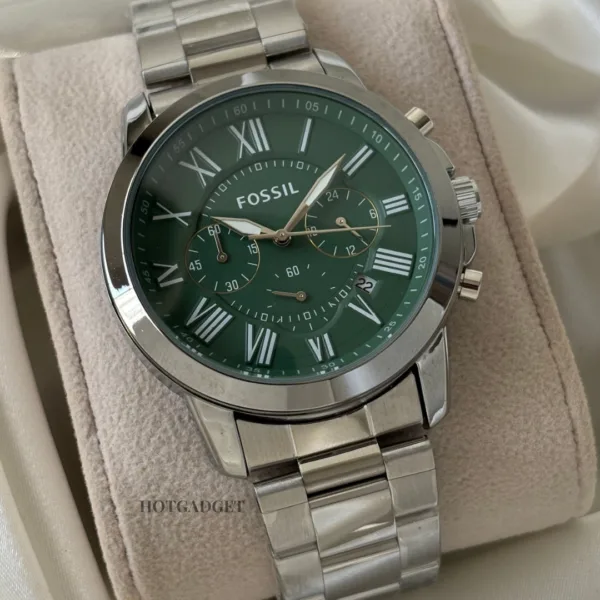 Fossil-FS4815 (Chronograph Watch) – Green Dial / Silver Strap