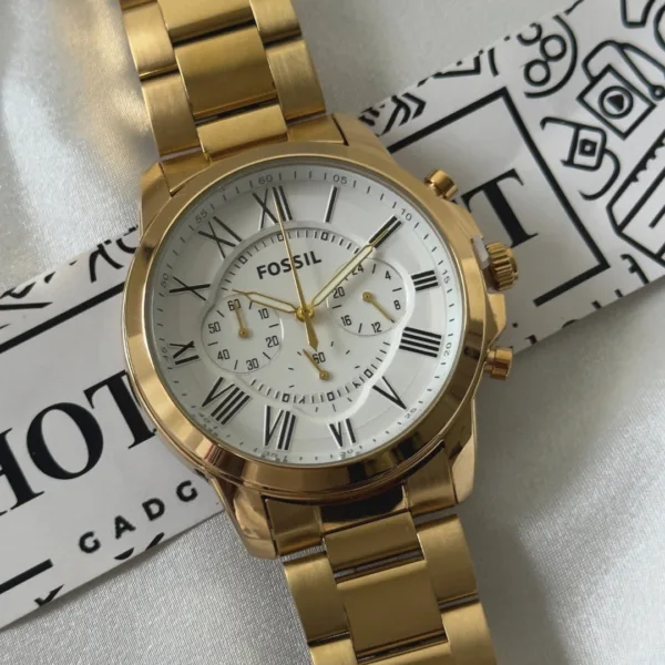 Fossil-FS4815 (Chronograph Watch) – White Dial / Gold Strap