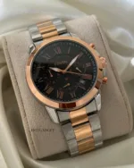 Fossil-FS4832 (Chronograph Watch) – Black Dial / Rose Gold & Silver Strap
