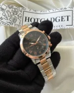 Fossil-FS4832 (Chronograph Watch) – Black Dial / Rose Gold & Silver Strap