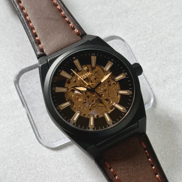 Fossil-Everett (Automatic Watch) – Black Dial / Brown Strap