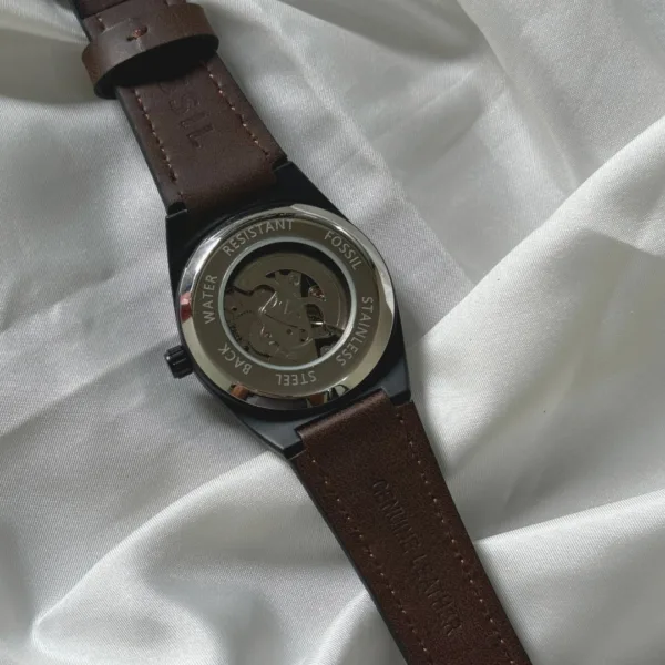Fossil-Everett (Automatic Watch) – Black Dial / Brown Strap
