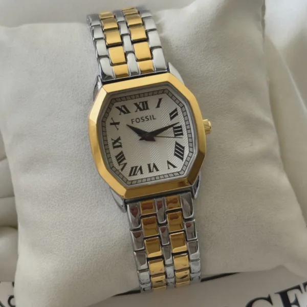 Fossil-Harlow (Analog Watch) – White Dial / Gold & Silver Strap