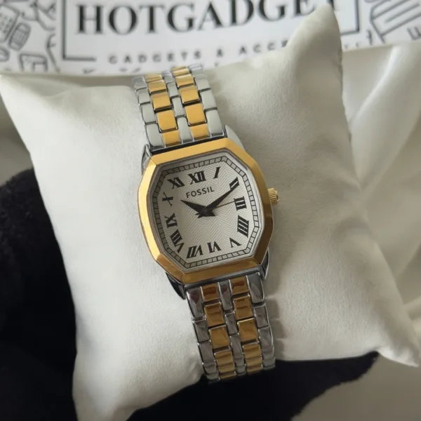 Fossil-Harlow (Analog Watch) – White Dial / Gold & Silver Strap