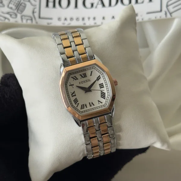 Fossil-Harlow (Analog Watch) – White Dial / Rose Gold & Silver Strap