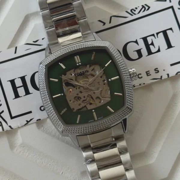 Fossil-LE1219 Nick (Chronograph Watch) – Dark Green Dial / Silver Strap