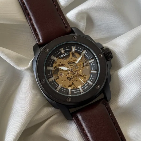 Fossil-ME3080 (Automatic Watch) – Black Dial / Brown Strap