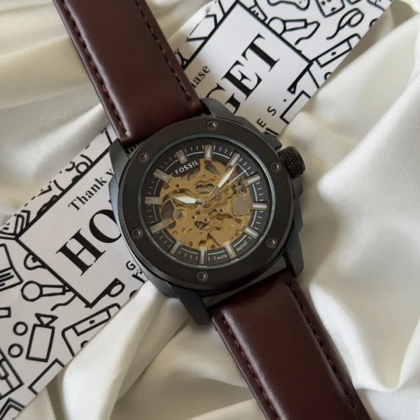 Fossil-ME3080 (Automatic Watch) – Black Dial / Brown Strap