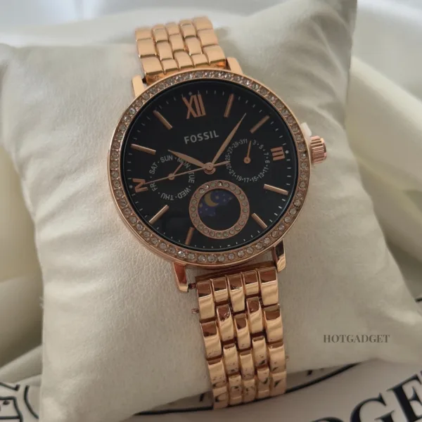 Fossil-Neutra Sun Moon (Chronograph Watch) – Black Dial / Rose Gold Strap