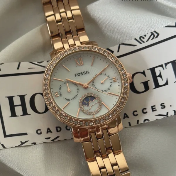 Fossil-Neutra Sun Moon (Chronograph Watch) – White Dial / Rose Gold Strap