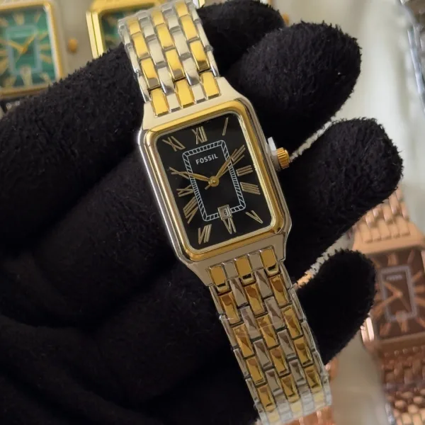 Fossil-Raquel (Analog Watch) – Black Dial / Gold & Silver Strap