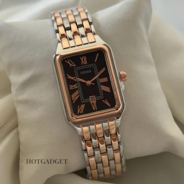 Fossil-Raquel (Analog Watch) – Black Dial / Rose Gold & Silver Strap