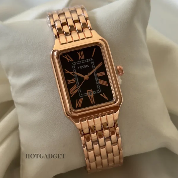 Fossil-Raquel (Analog Watch) – Black Dial / Rose Gold Strap