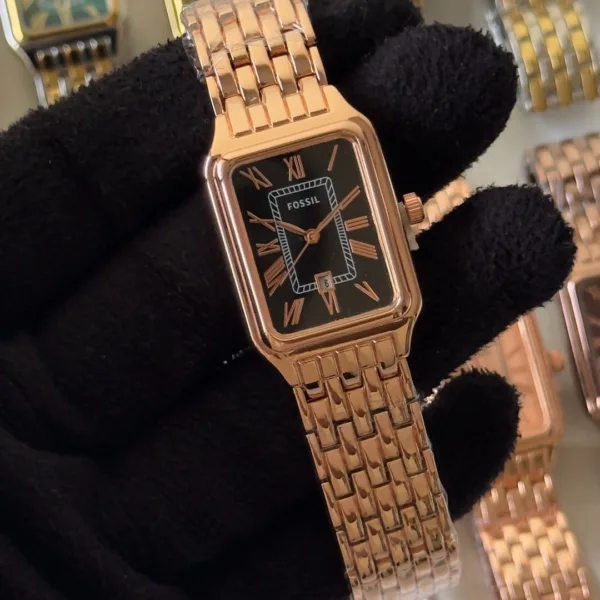 Fossil-Raquel (Analog Watch) – Black Dial / Rose Gold Strap