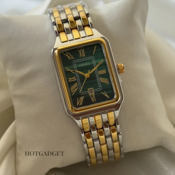 Fossil-Raquel (Analog Watch) – Green Dial / Gold & Silver Strap