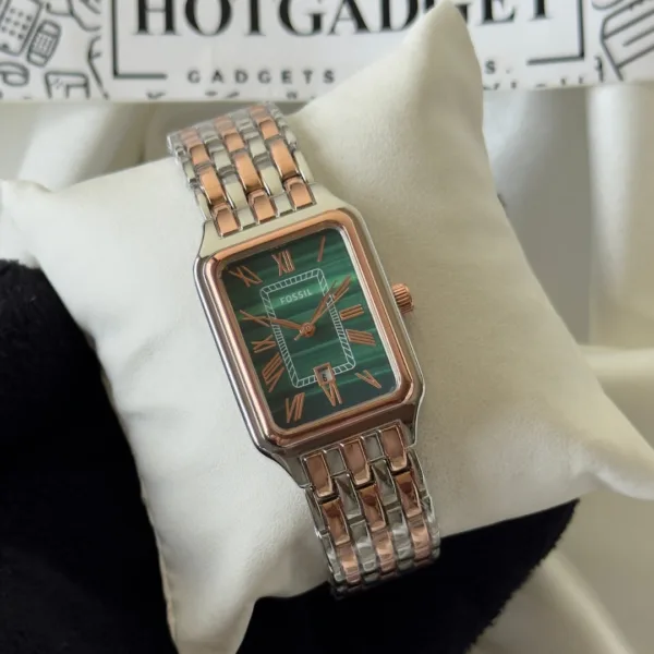 Fossil-Raquel (Analog Watch) – Green Dial / Rose Gold & Silver Strap
