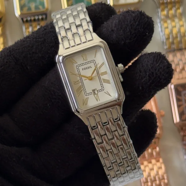 Fossil-Raquel (Analog Watch) – White Dial / Silver Strap – Gold Numerals