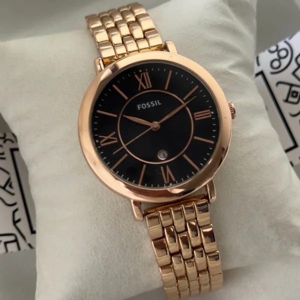Fossil-RF315 (Analog Watch) – Black Dial / Rose Gold Strap
