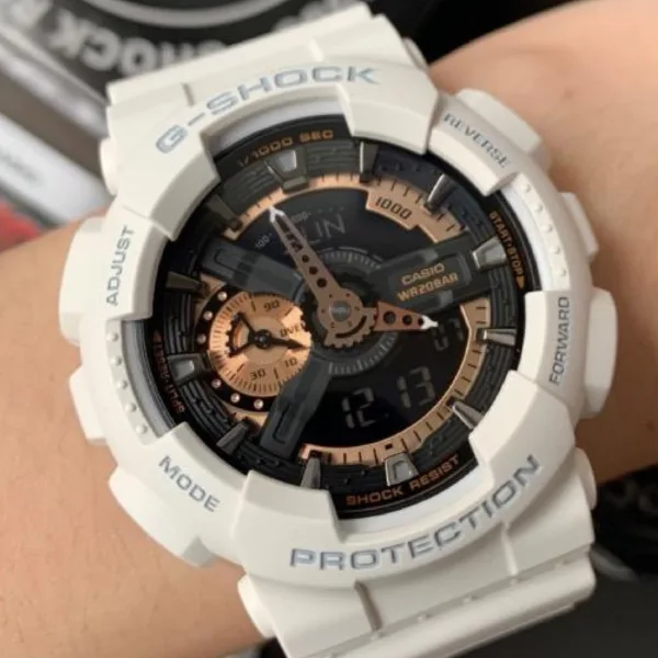 GShock-GA-110GB (Analog Digital Watch) – Black Dial / White Strap