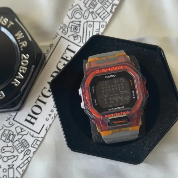 GShock-GBD-200SM (Digital Watch) – Black Dial / Grey Strap – Orange Bezel