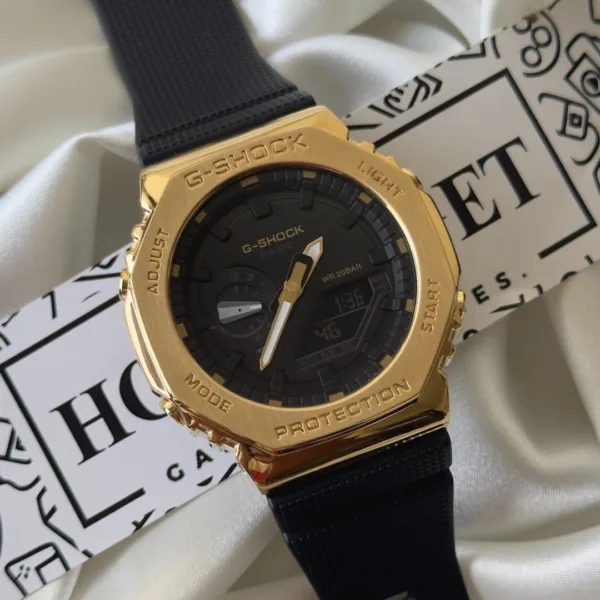 GShock-GM-2100 (Analog Digital Watch) – Black Dial / Black Strap – Gold Bezel