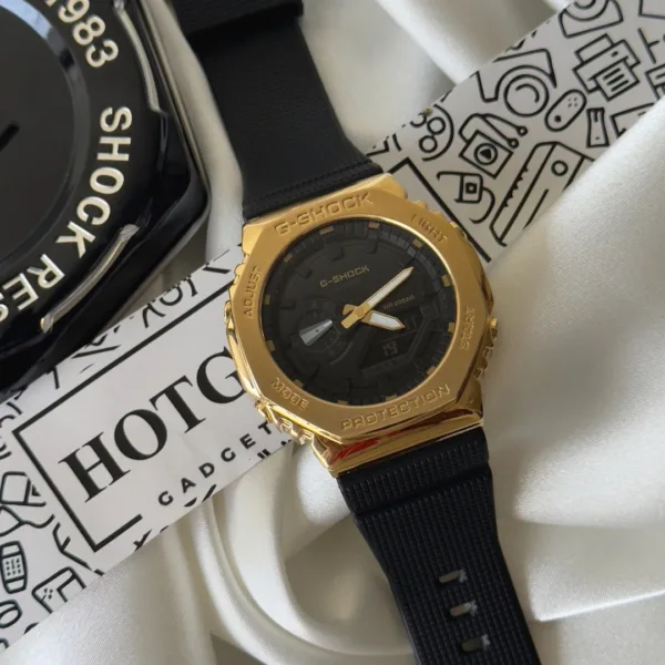 GShock-GM-2100 (Analog Digital Watch) – Black Dial / Black Strap – Gold Bezel