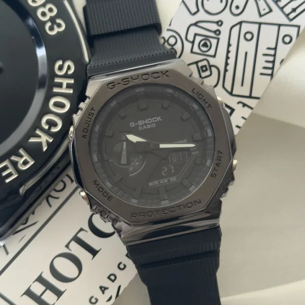 GShock-GM-2100 (Analog Digital Watch) – Black Dial / Black Strap – Gunmetal Bezel