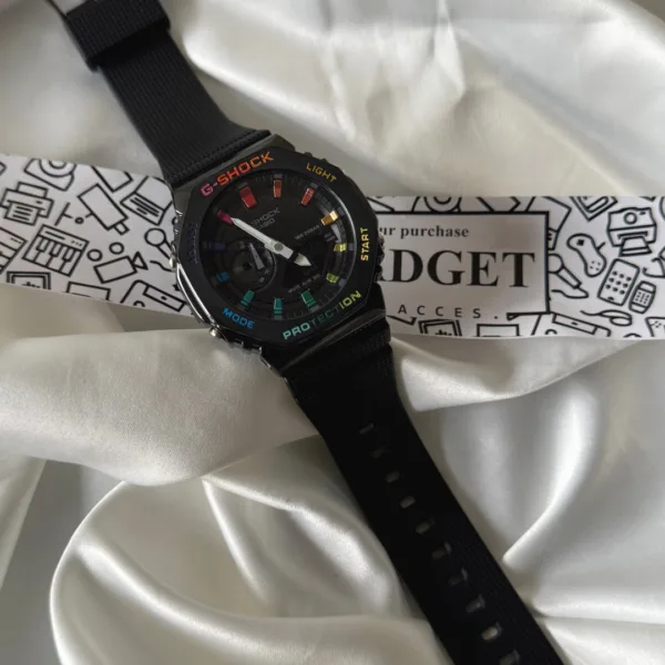 GShock-GM-2100 (Analog Digital Watch) – Black Dial / Black Strap – Rainbow Markers