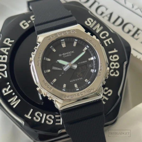 GShock-GM-2100 (Analog Digital Watch) – Black Dial / Black Strap – Silver Bezel