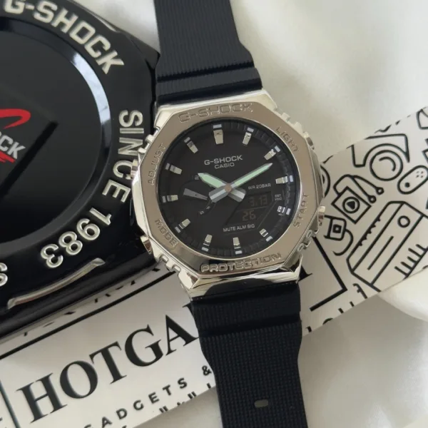 GShock-GM-2100 (Analog Digital Watch) – Black Dial / Black Strap – Silver Bezel