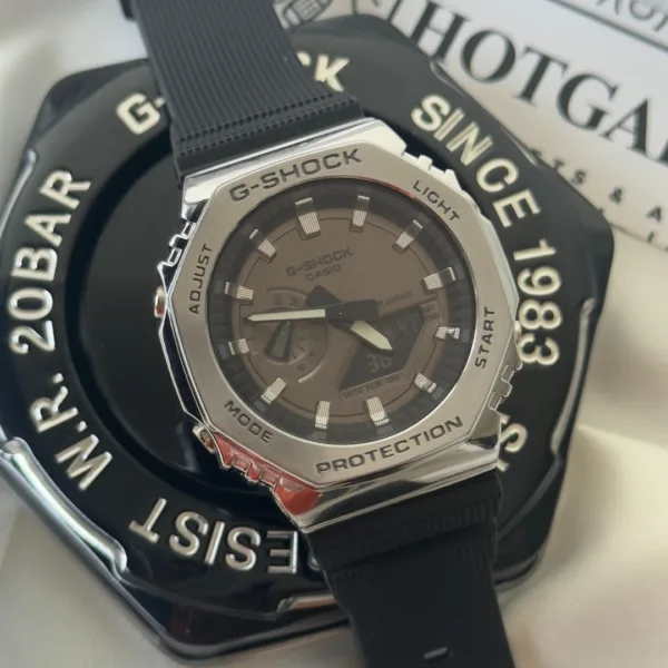 GShock-GM-2100 (Analog Digital Watch) – Brown Dial / Black Strap – Silver Bezel