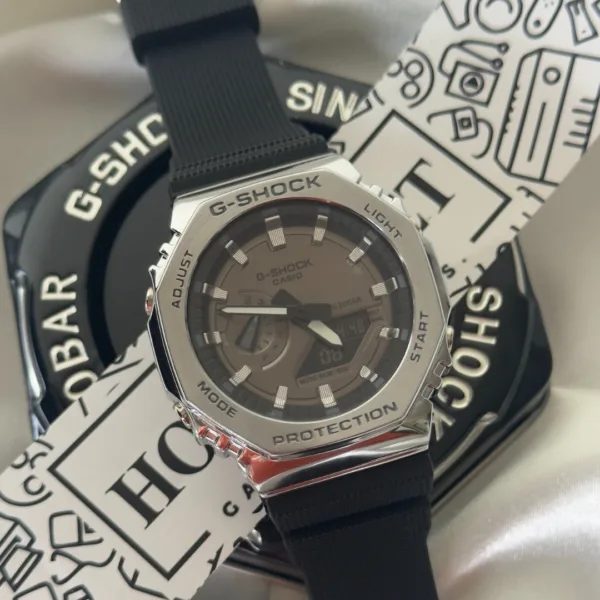 GShock-GM-2100 (Analog Digital Watch) – Brown Dial / Black Strap – Silver Bezel