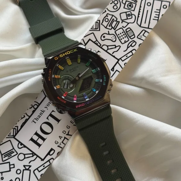 GShock-GM-2100 (Analog Digital Watch) – Dark Green – Rainbow Markers