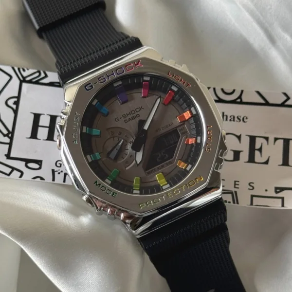 GShock-GM-2100 (Analog Digital Watch) – Grey Dial / Black Strap – Rainbow Markers