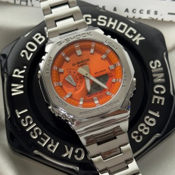 GShock-GM2110D (Analog Digital Watch) – Orange Dial / Silver Strap