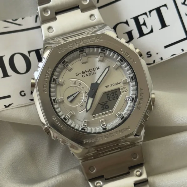 GShock-GM2110D (Analog Digital Watch) – White Dial / Silver Strap